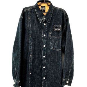 Men's 2XL DEF JAM University Denim Jacket Shacket Snap Shirt Blue Jean